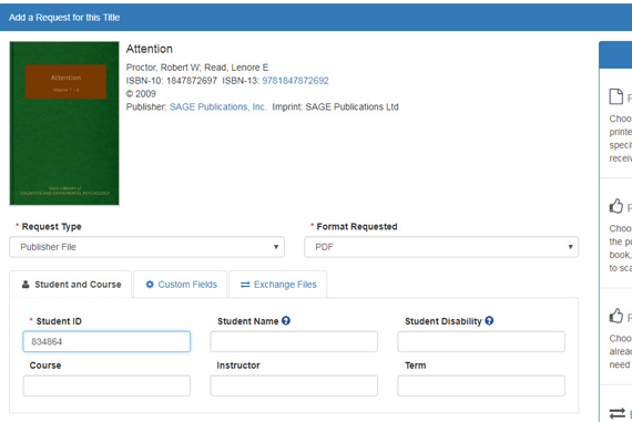 Screen capture of the AccessText Network request file page.